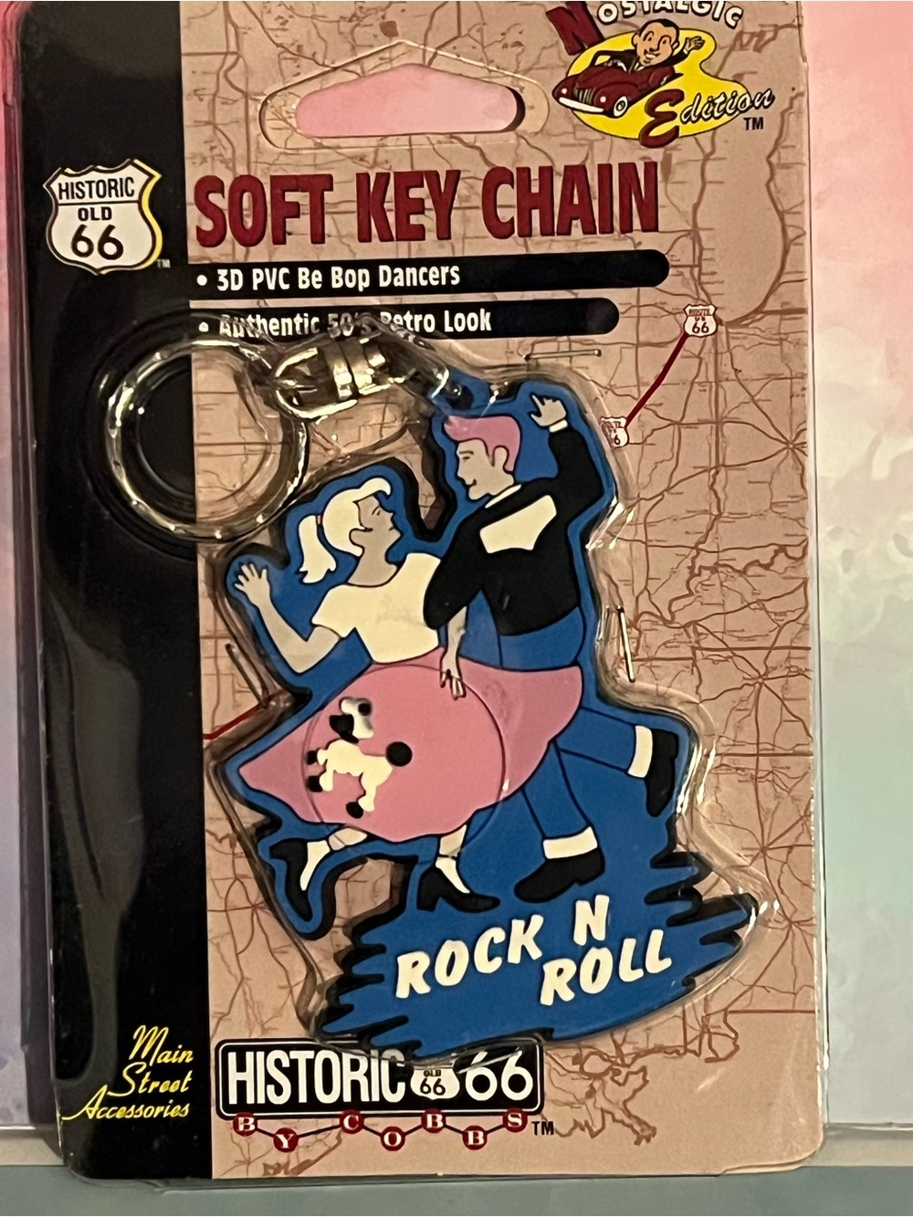 Historic 66 Rock N Roll Soft Key Chain - Pink & Blue
